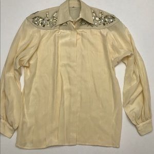 Vintage western Cream silk and leather button